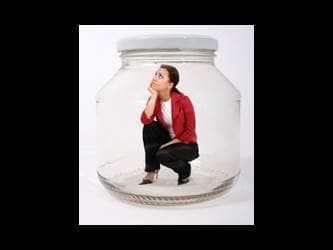 trapped woman person jar glass