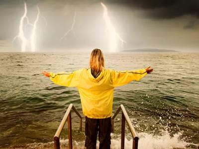 woman in lightening storm