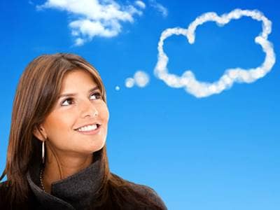 Thought bubble cloud coming out of woman's head