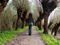 woman walking down path