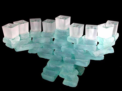 Recycled Glass Menorah candelabra