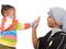 Mother and daught high-five