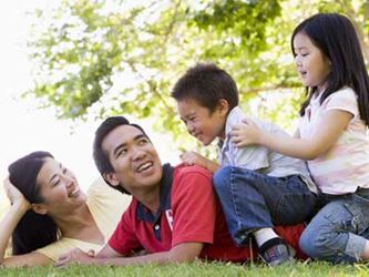 Asian mother father son daughter family