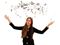 Woman with scattered confetti in the air