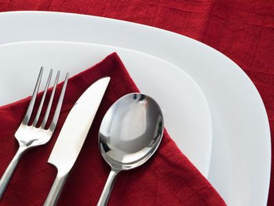 Red napkin with silverware utensils