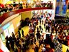 Shoppers huddled