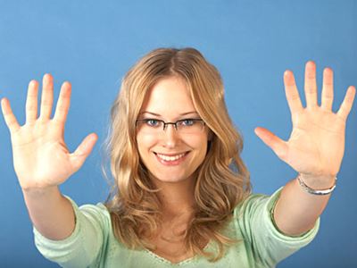 Woman with her hands up