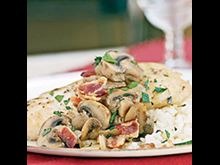Braised Halibut with Bacon and Mushrooms