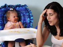 Frustrated mother and baby