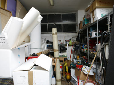 Cluttered room.