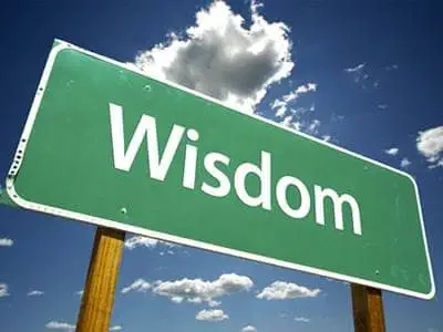 The word wisdom on green sign