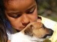 Little girl hugging Jack Russell puppy