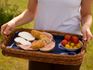 Woman holding a tray of food