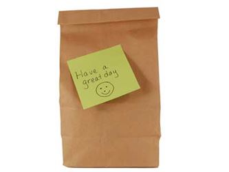 Brown bag lunch with post-it note
