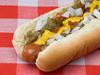 Hot dog with mustard and relish