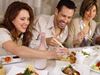 Friends eating Asian food