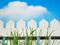 white picket fence on blue sky