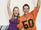 Man and woman cheering