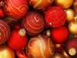 Red, orange, and gold Christmas ornaments