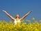 Woman stretching arms into the air