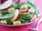 Apple, radish, crouton, and spinach salad