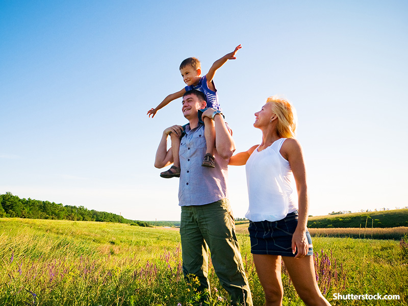happy family on the field